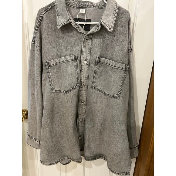 & DENIM FADED BLACK JEAN JACKET OVERSIZED PUNK RETRO RELAXED - Picture 1 of 6